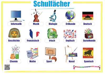 Learn Foreign Language Skills German School subjects wall chart ...