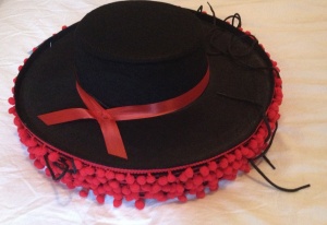 Black Spanish flamenco hat with red pompons