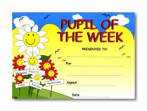 Pupil of the week reward certificate